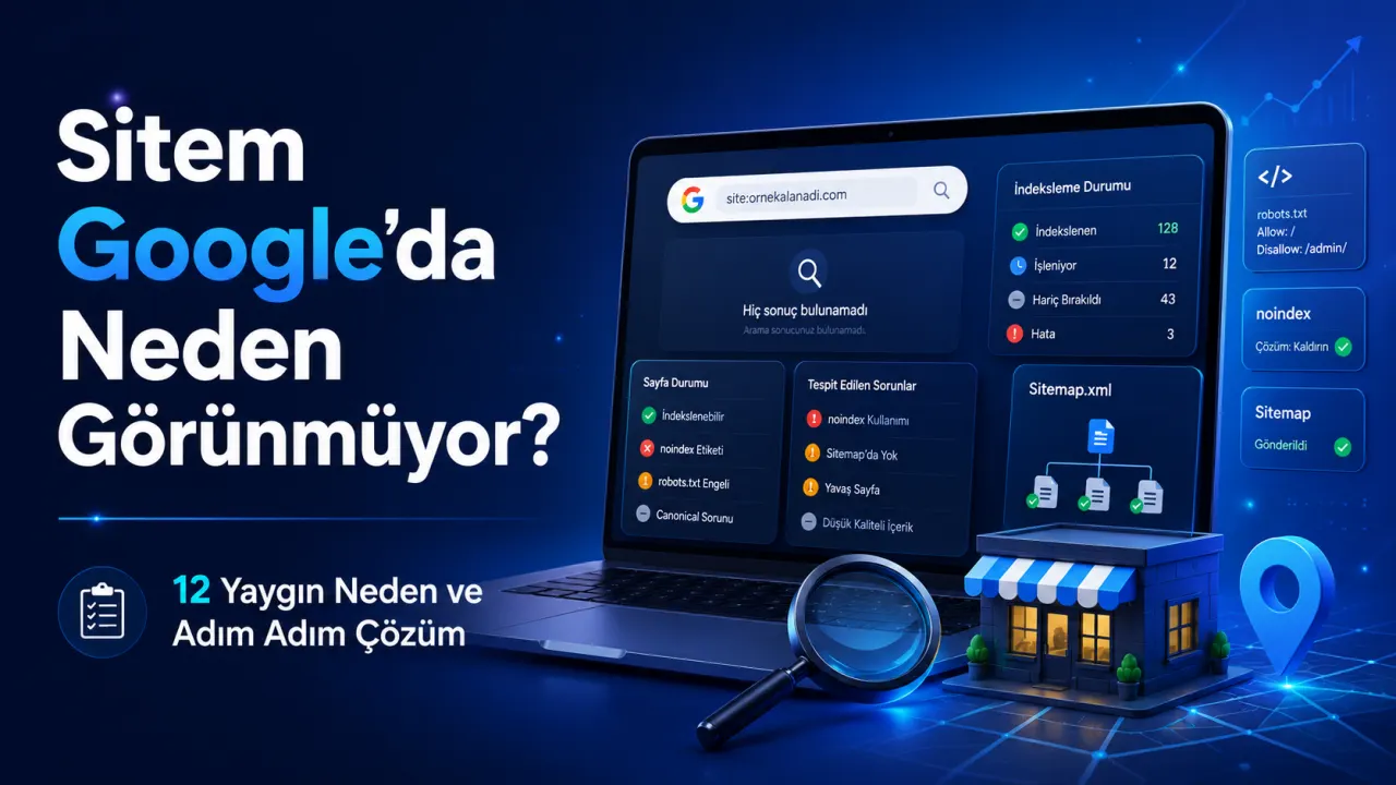 Strateji — Sitem Google’da Neden Görünmüyor? 12 Yaygın Neden ve Adım Adım Çözüm