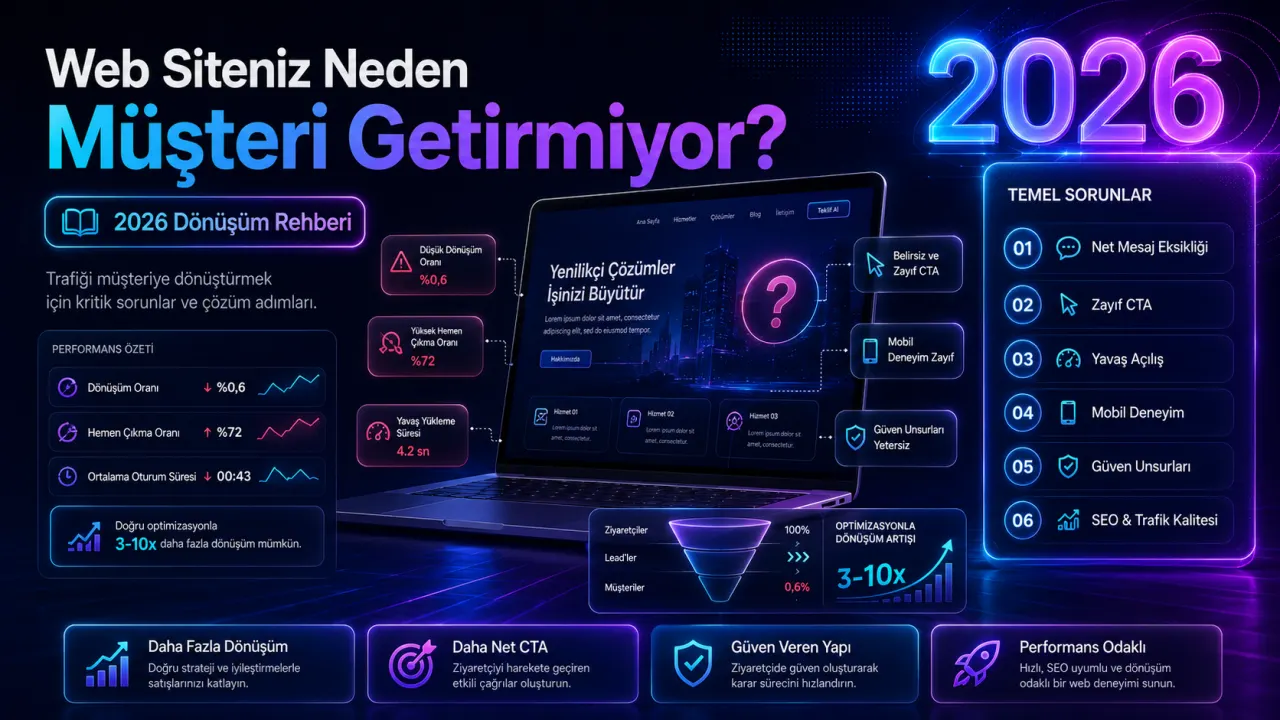 Web Geliştirme — Web Siteniz Neden Müşteri Getirmiyor? 2026 Dönüşüm Rehberi